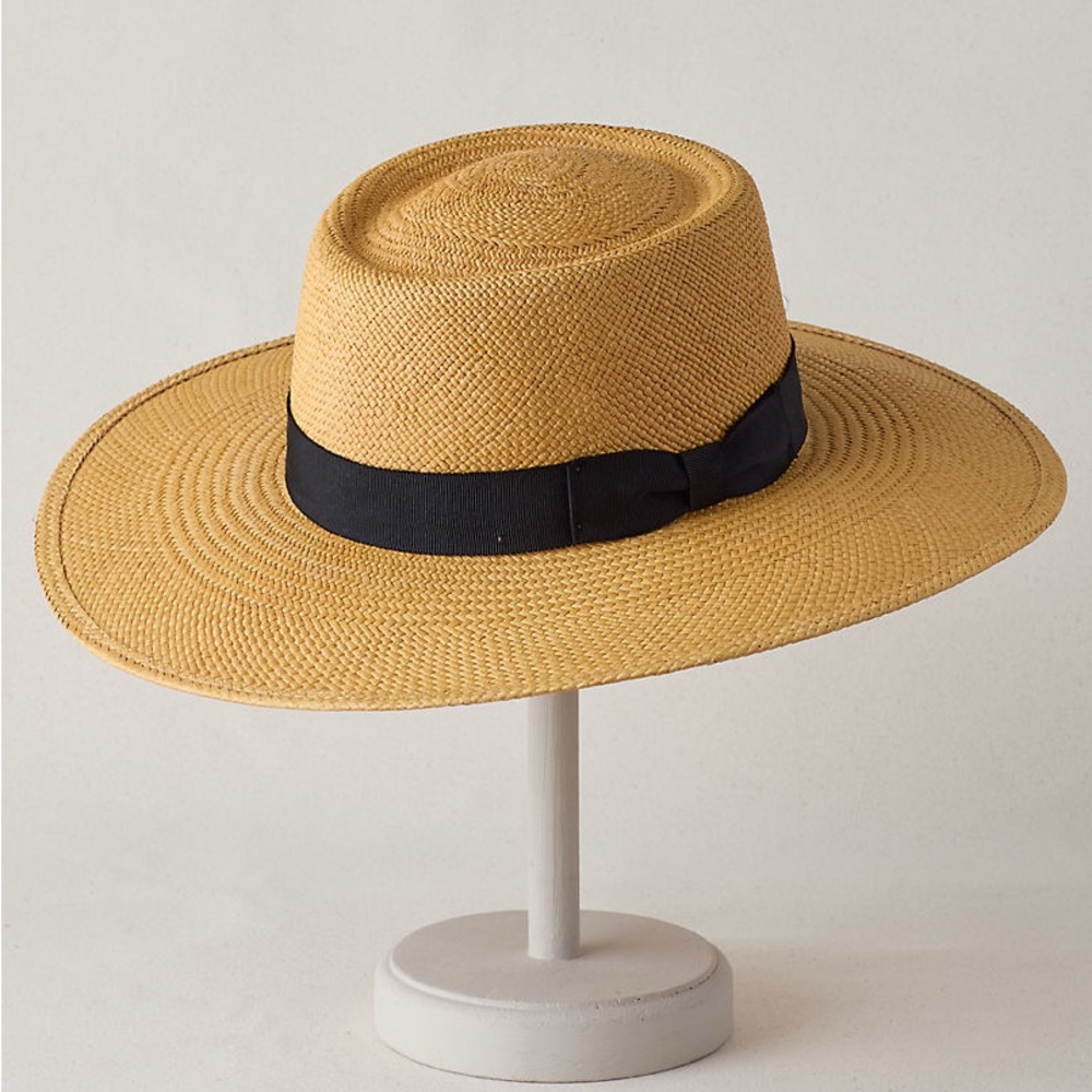 Overland. Classic Tan Straw Hat with Black Band. 22”